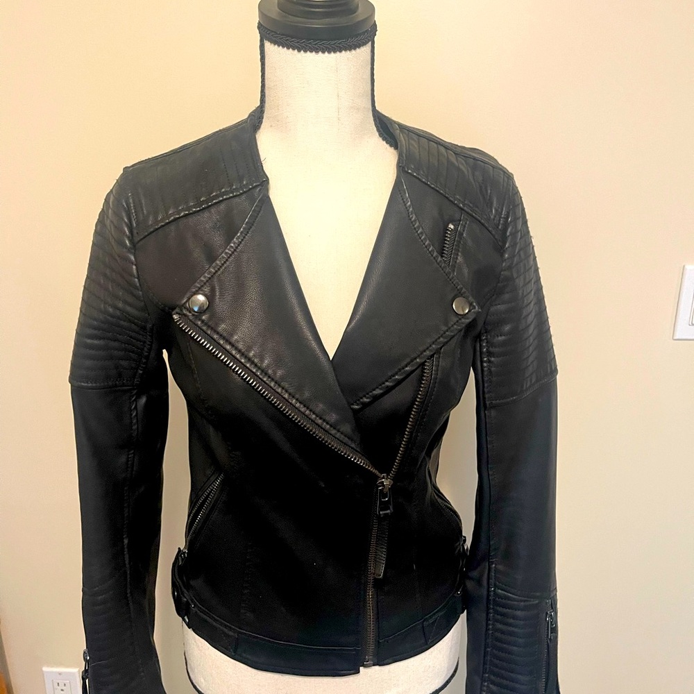Topshop Faux Leather Cropped Biker Jacket